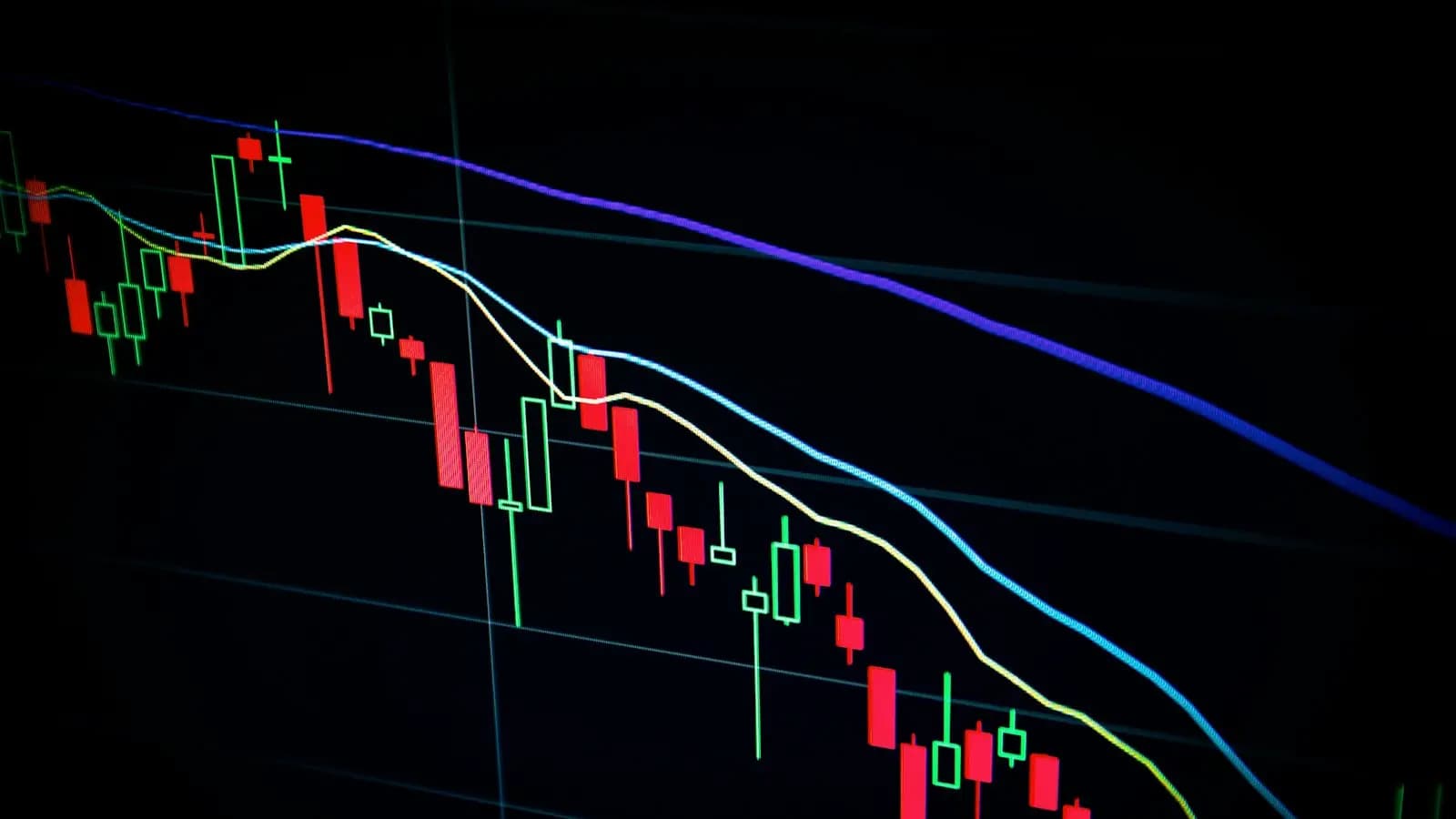 Candlestick trading chart on a dark market terminal